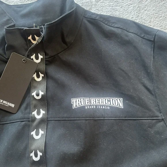 NWT True Religion Jacket Mens L Black Zip Up‎ Buddha Back Logo Streetwear Y2K